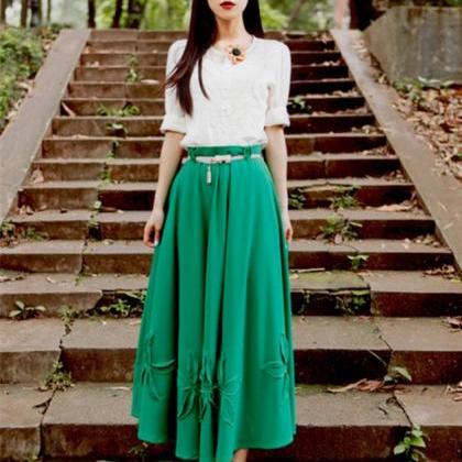 Vintage Green Floral Chiffon Maxi Skirt on Luulla