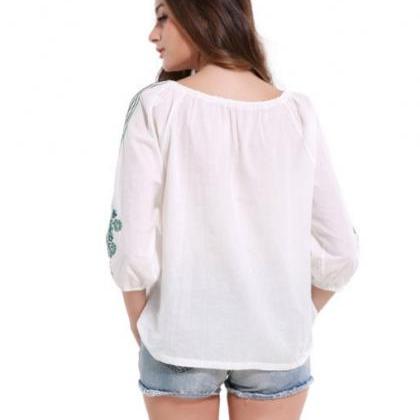 Bandage Quarter Embroidered Casual Loos Tops