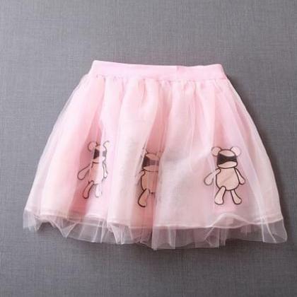 Cartoon Bear T-shirt&pink Skirt Suit..