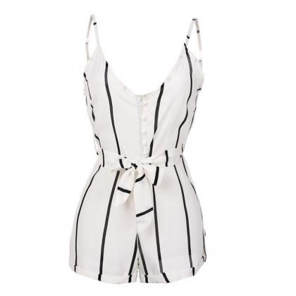 Stylish Striped Summer V-neck Overall Jumpsuit