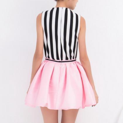 Stripes Printed Top&skirt Set