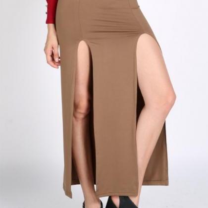 Long Long Cutted Maxi Skirt Black/ Khaki