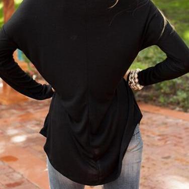 Black Batwing Sleeve Sequins Decorated T Shirt Ros