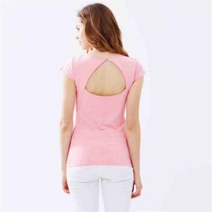 Pure Color Hollow Out Backless Short Sleeves..