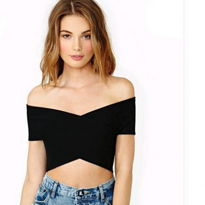 Off-the-shoulder Plunge V Cropped Top Featuring..