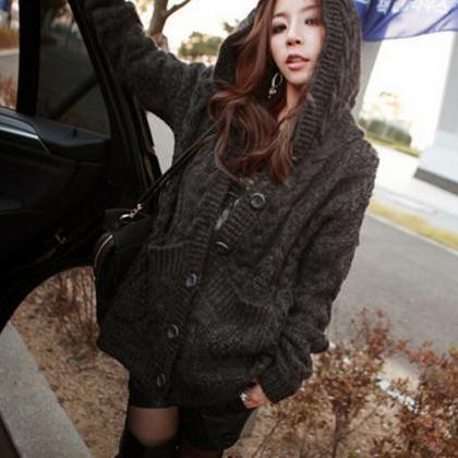 Fashion Hooded Knitted Coat 8715069