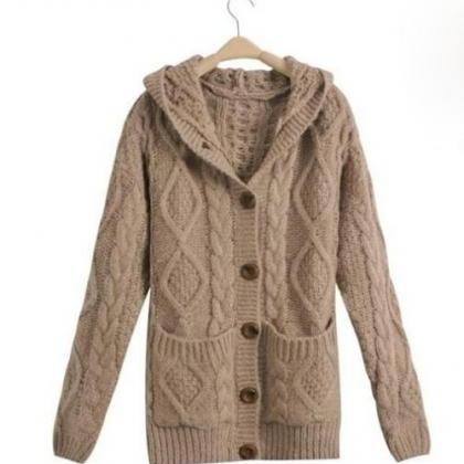 Fashion Hooded Knitted Coat 8715069