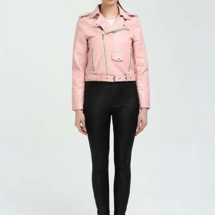 Pink Faux Leather Moto Jacket