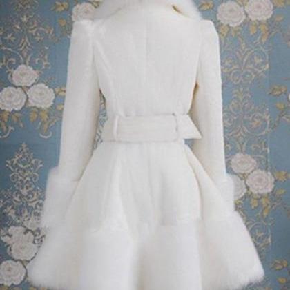 Ready To Ship White Fur Coat With Fox Fur Collar..