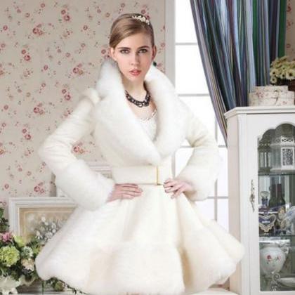 Ready To Ship White Fur Coat With Fox Fur Collar..