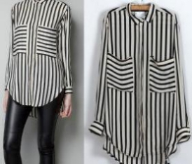 Black White Vertical Stripe Long Sleeve Shirt Chiffon Blouse