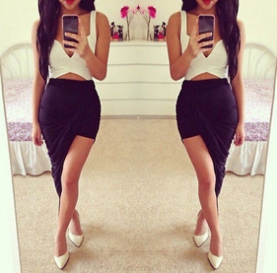 Black Ruched High Low Asymmetrical Stretchy Skirt Mini Twist Maxi