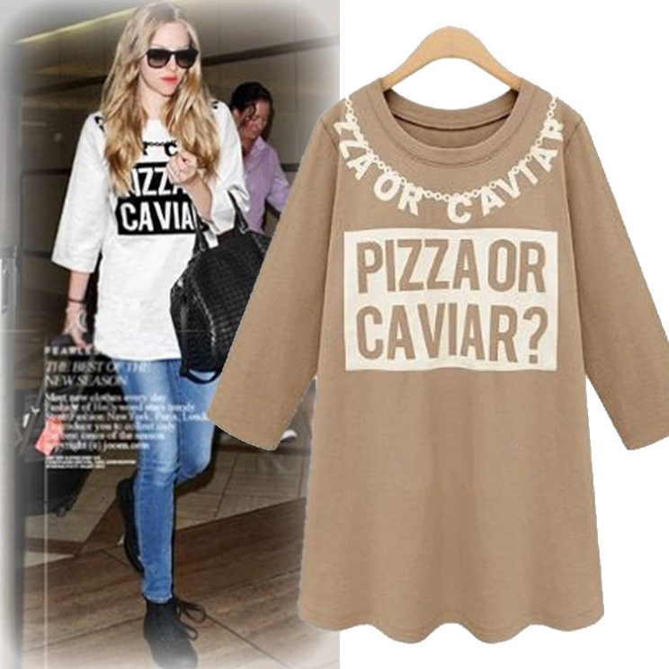 Women's "pizza Or Caviar" Letter Printed T-shirt