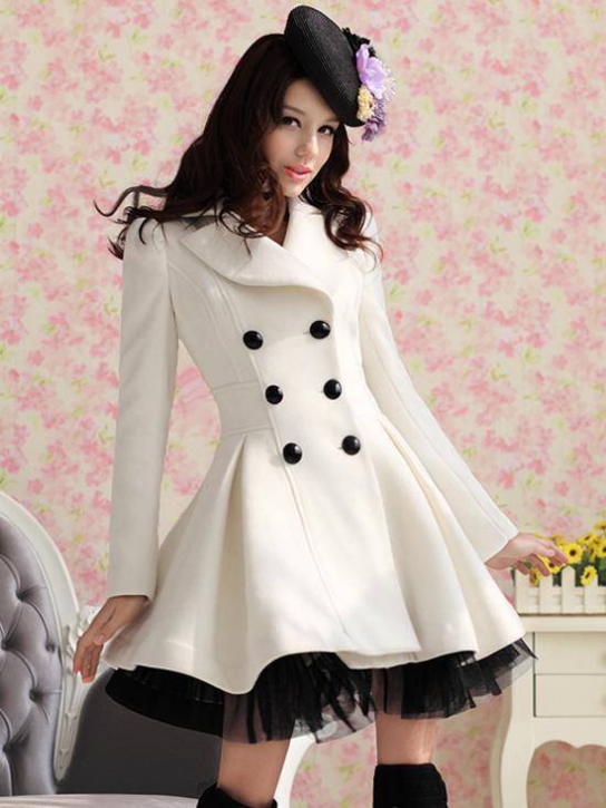 High Quality Fashion Wool Long Winter Dress Coat For Women - White