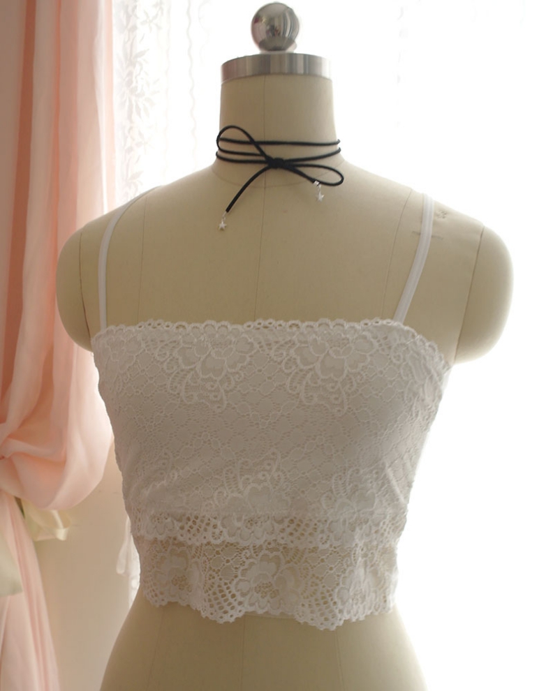 Sexy Romanticc Boho Chic Cross Straps Back White Lace Cami Bustier Camisole Tank Crop Top Blouse Lingerie Steampunk