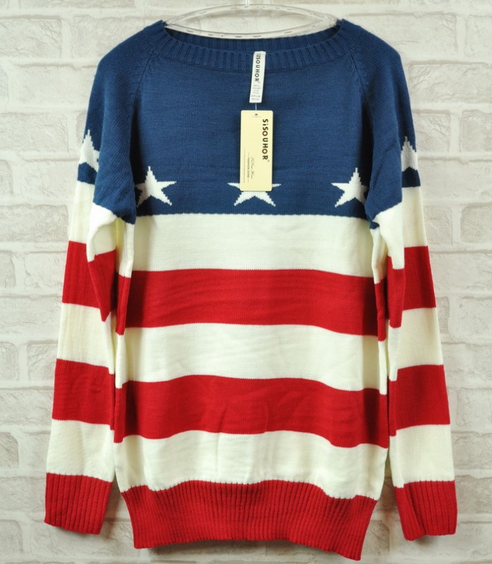 Retro Star Flag Red White Blue Striped Sweater On Luulla