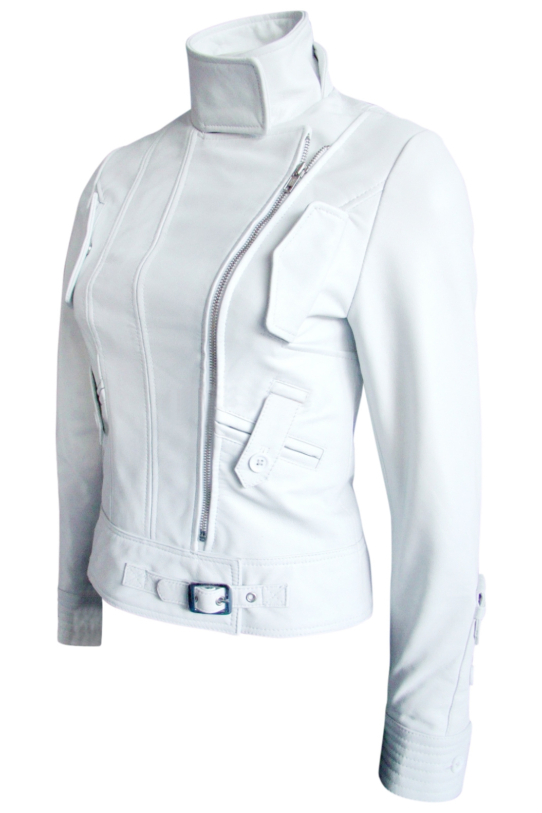 Leather Skin Women White Angel Brando Leather Jacket