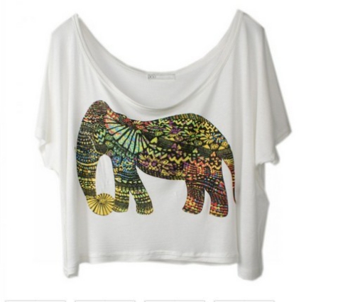 L 071307 Colorful Elephant, Loose Big Yards Short Sleeve T-shirt