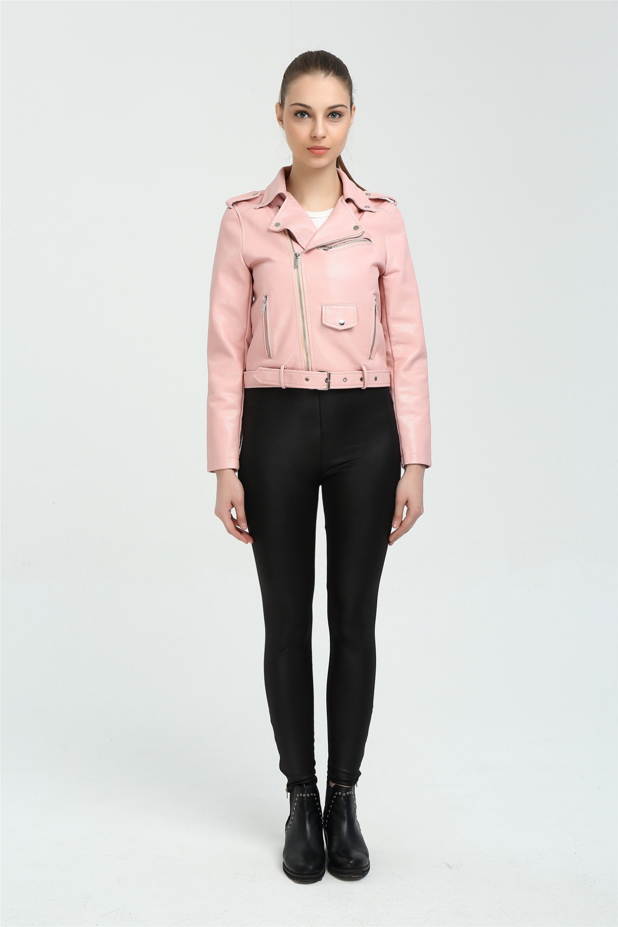 Pink Faux Leather Moto Jacket