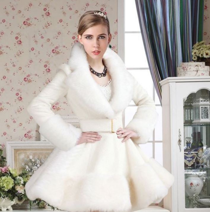 Ready To Ship White Fur Coat With Fox Fur Collar White Trench Coats Pageant Dress Modeling Coats