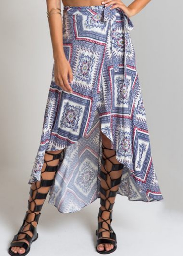White&Blue High-Low High Waist Maxi Skirt on Luulla